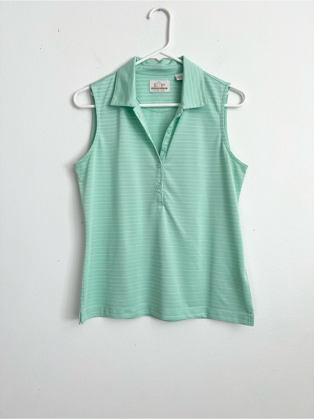 EP Pro Tour Tech Sleeveless Golf Polo Shirt Mint Green Stripe Preppy Athleisure